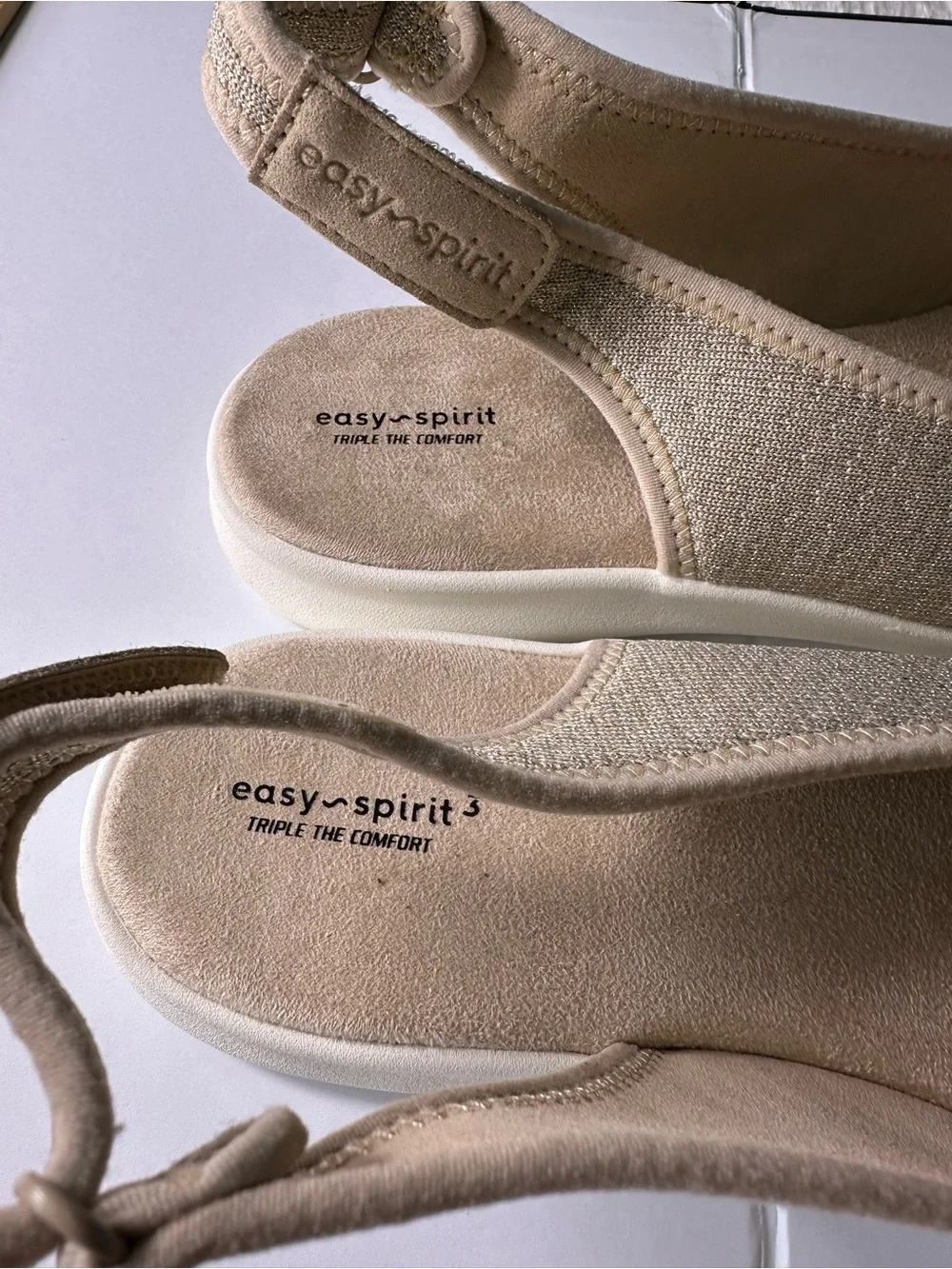 Easy Spirit Beige Knit Slingback Flats